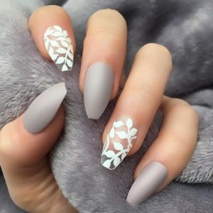 Taupe Matte Unique Hand Painted False Nails